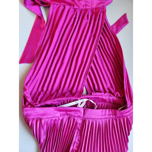 NWD L'IDEE Renaissance Halter Split Pleated Gown Maxi Dress US 10 Purple #9K503 - Picture 11 of 16